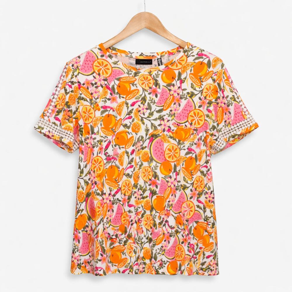 Rafaella Top Womens Plus Size XXL Multicolor Fruit Print 100% Cotton Colorful